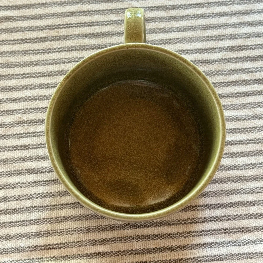 Vintage Soup Cracker Handle Mug Bowl Cup Large Green Japan Stoneware
